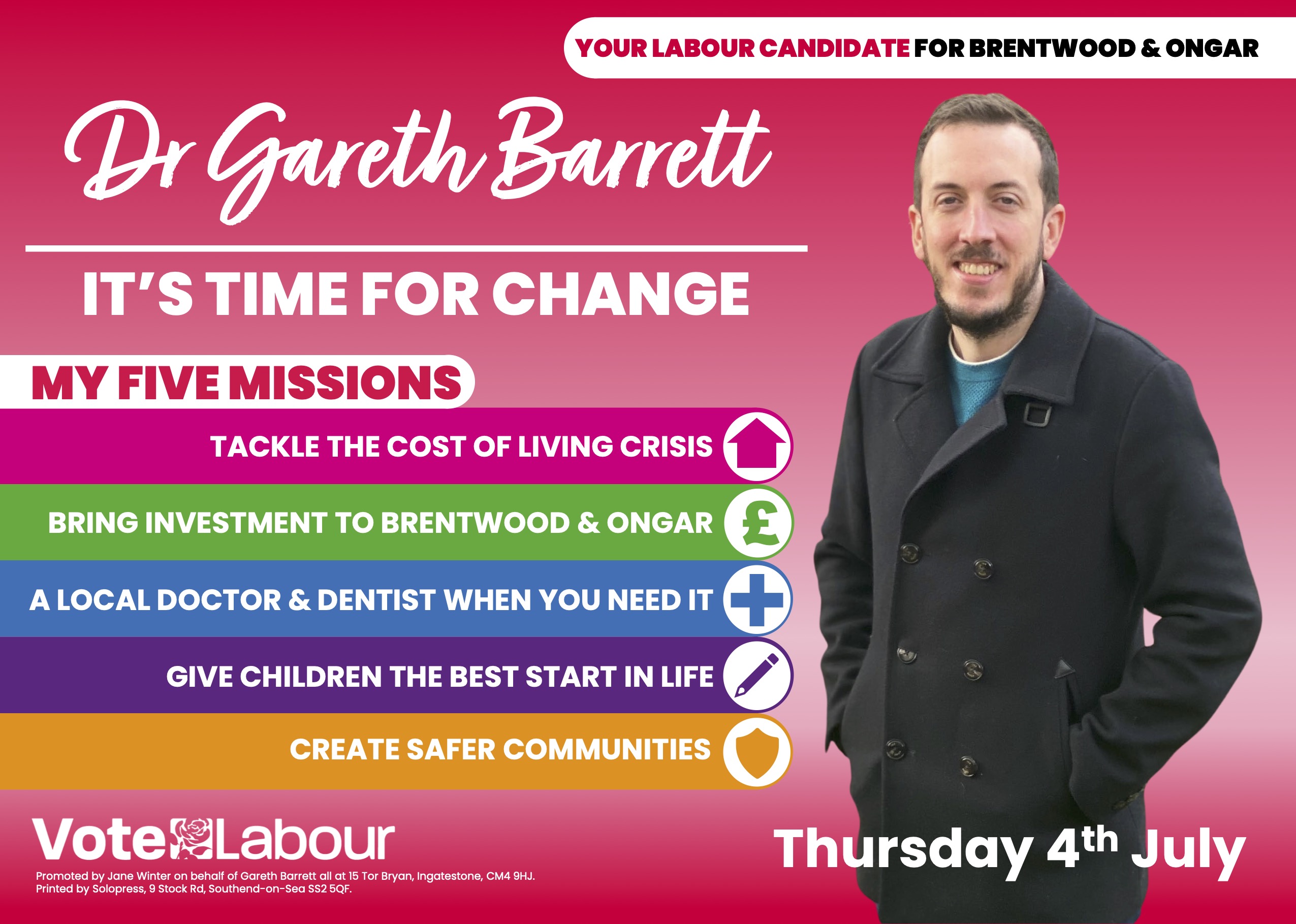 Promotional leaflet for Gareth Barrett